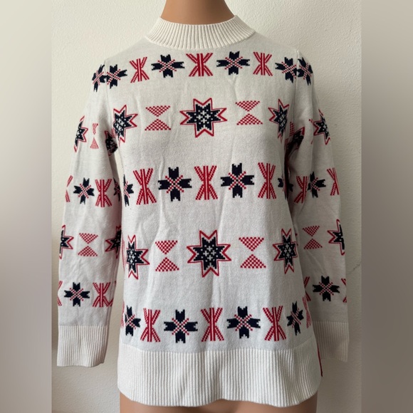 CHARTER CLUB Women's White and Red Patterned Sweater - Picture 1 of 10